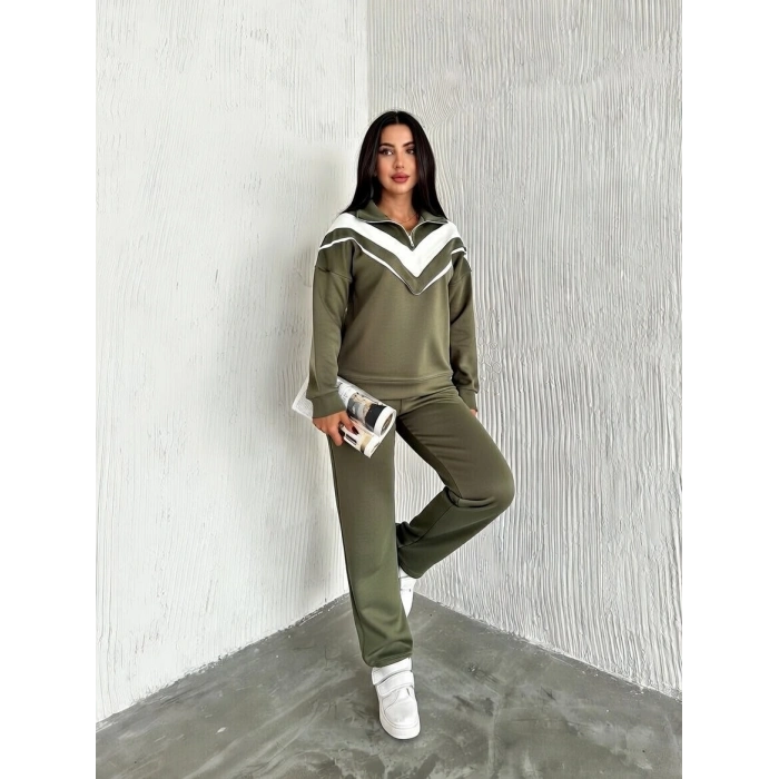 Haki Şardonlu Modal Garnili Eşofman Takımı