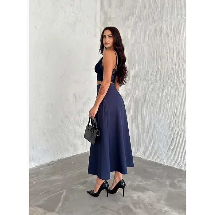 Lacivert Scuba Puf Uzun Etek