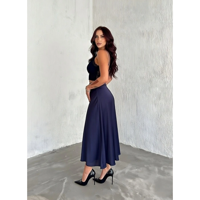 Lacivert Scuba Puf Uzun Etek