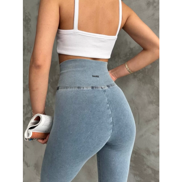 Buz Mavisi Yüksel Bel İnceltici Esnek Likralı Kot Tayt