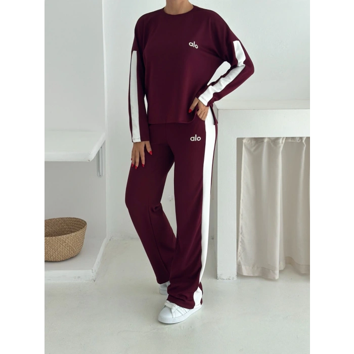 Bordo Alo Yırtmaçlı Modal İkili Takım