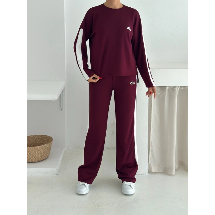 Bordo Alo Yırtmaçlı Modal İkili Takım