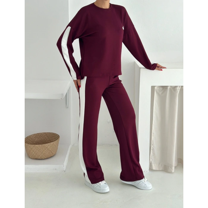 Bordo Alo Yırtmaçlı Modal İkili Takım