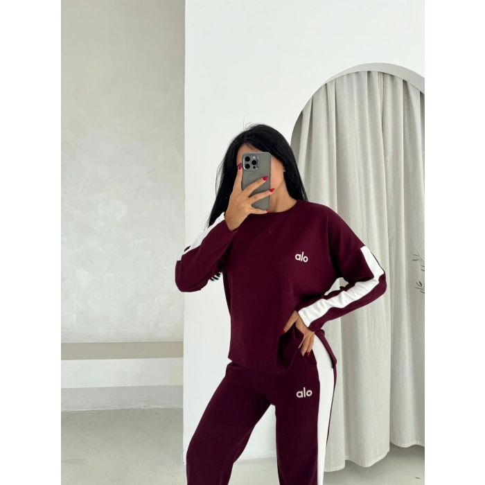 Bordo Alo Yırtmaçlı Modal İkili Takım