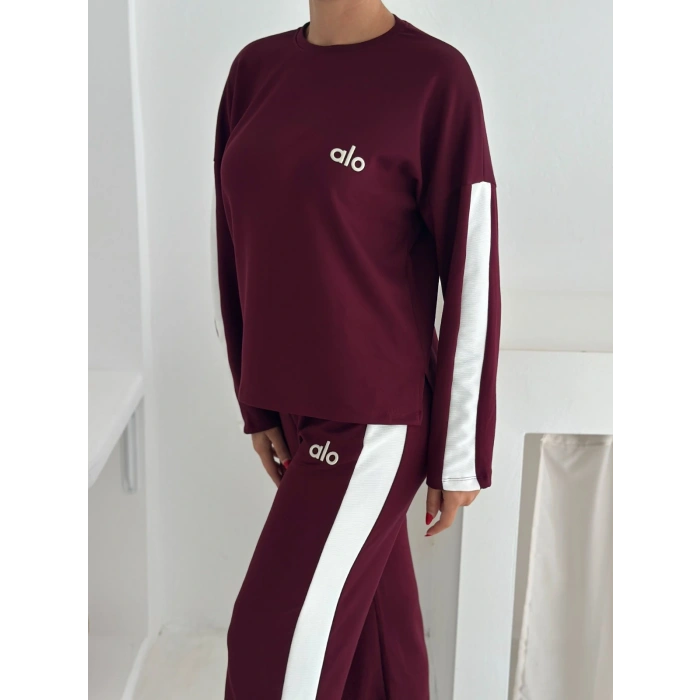 Bordo Alo Yırtmaçlı Modal İkili Takım