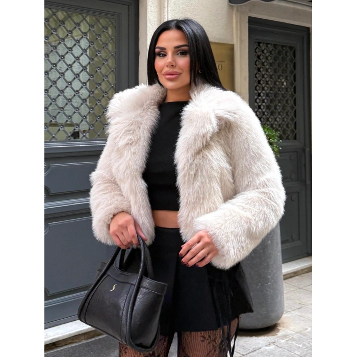 Bej Ceket Yaka Kısa İthal Kürk