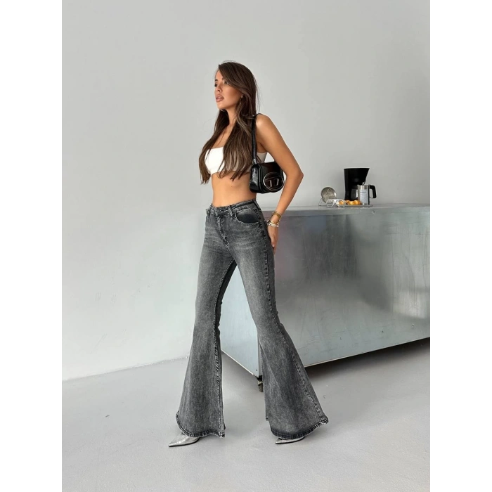 Antrasit İspanyol Paça Likralı Kot Pantolon