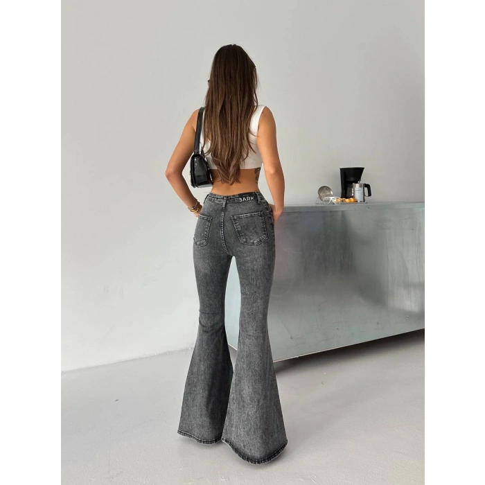 Antrasit İspanyol Paça Likralı Kot Pantolon