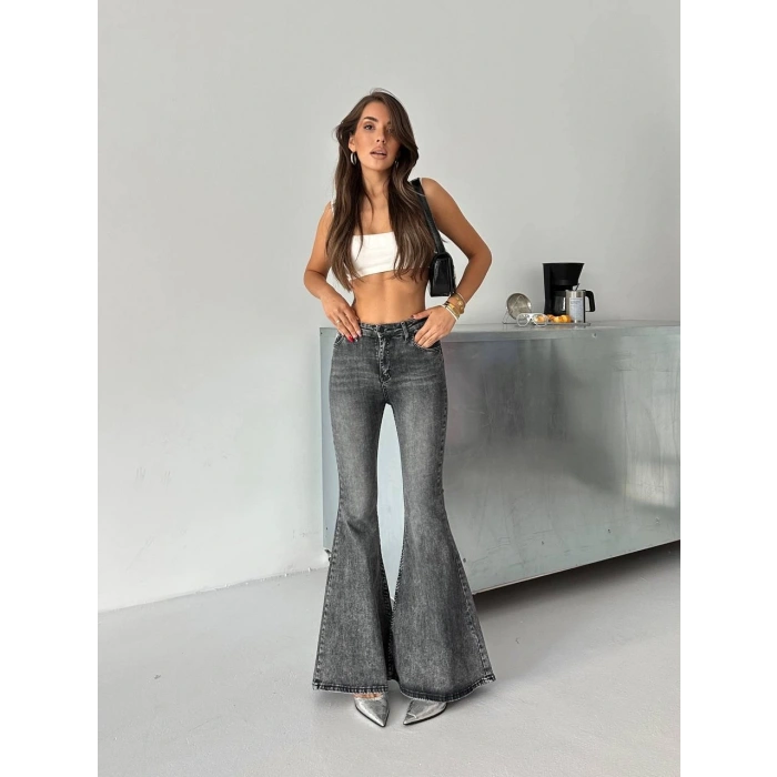 Antrasit İspanyol Paça Likralı Kot Pantolon