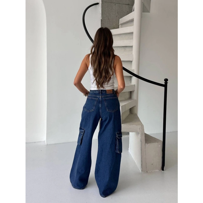 Lacivert Kargo Cep Oversize Kot Pantolon