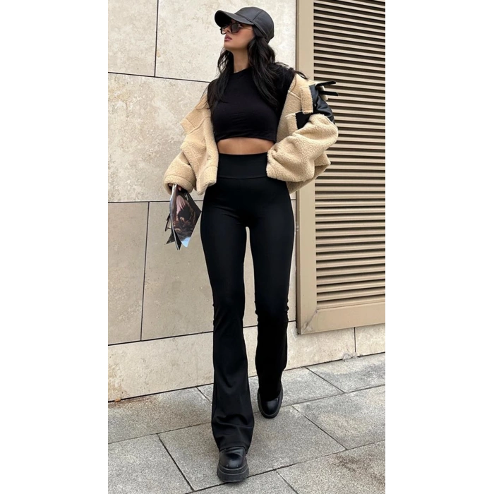 Siyah İspanyol Paça Oysho Tayt