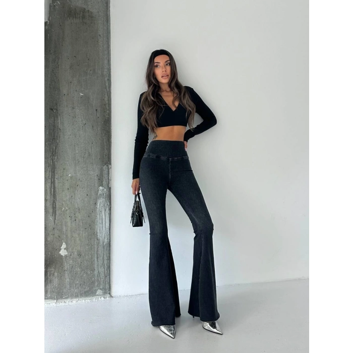 Antrasit İspanyol Paça Yüksek Bel Jean Tayt