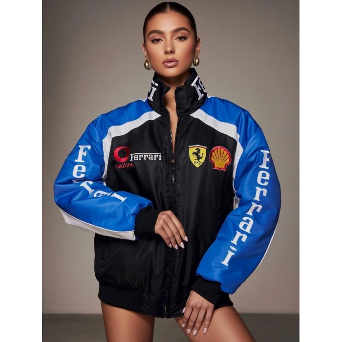 Mavi Ferrari İçi astarlı Unisex Bomber Ceket