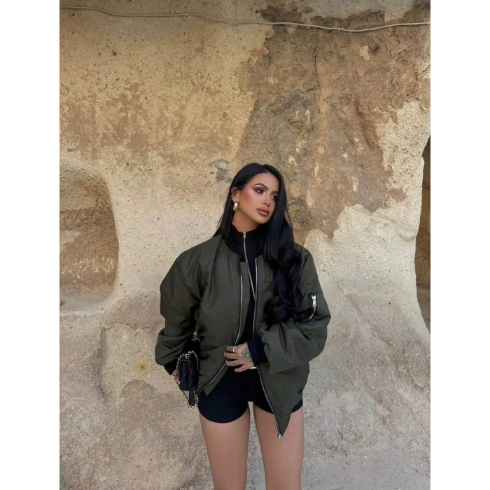 Haki İçi Astarlı Bumber Ceket