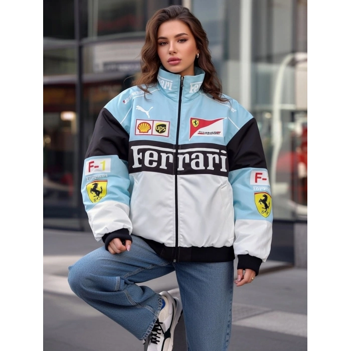 Bebe Mavi Ferrari İçi astarlı Unisex Bomber Ceket