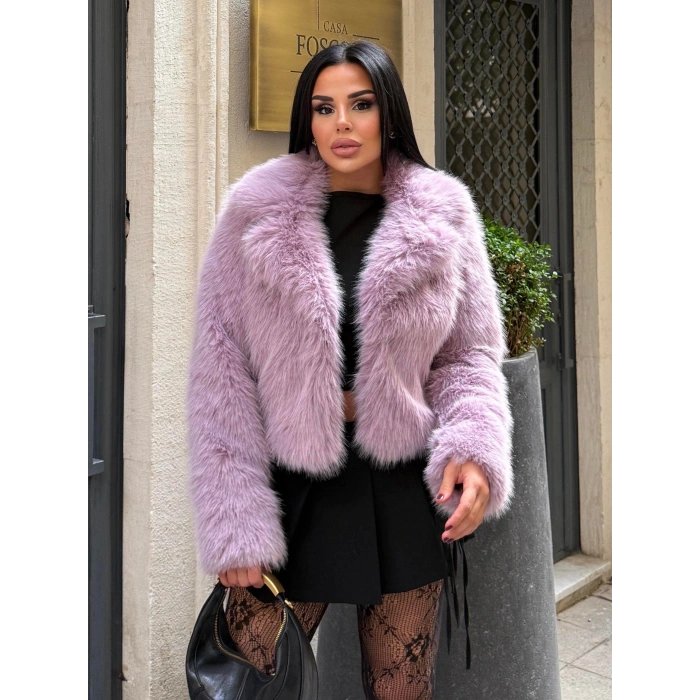 Lila Ceket Yaka Kısa İthal Kürk