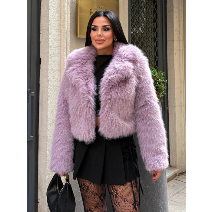 Lila Ceket Yaka Kısa İthal Kürk