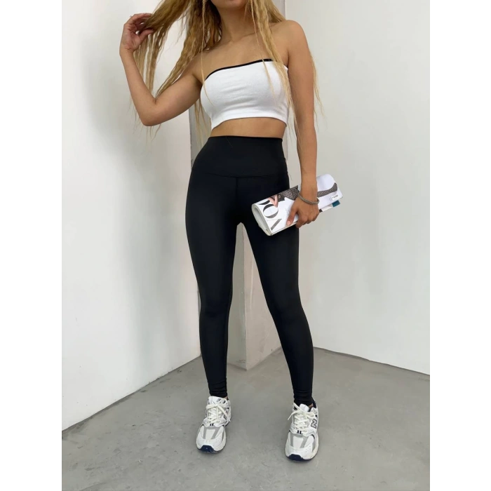 Siyah Lock Dikiş Yüksek Bel Oysh Tayt