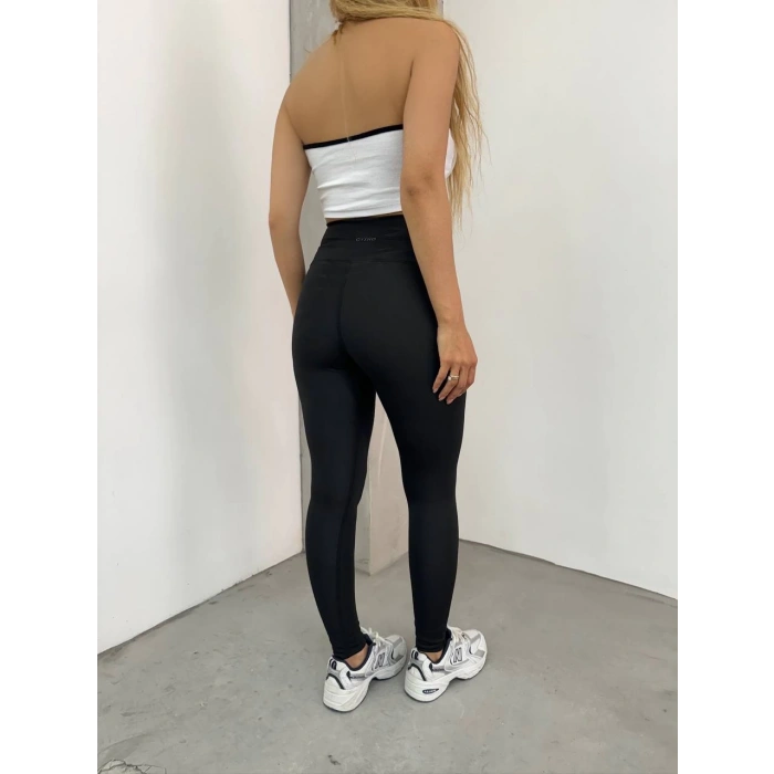 Siyah Lock Dikiş Yüksek Bel Oysh Tayt