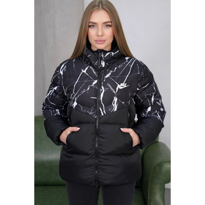 Mermer Desen NK Oversize Unisex Kapşonlu Şişme Mont