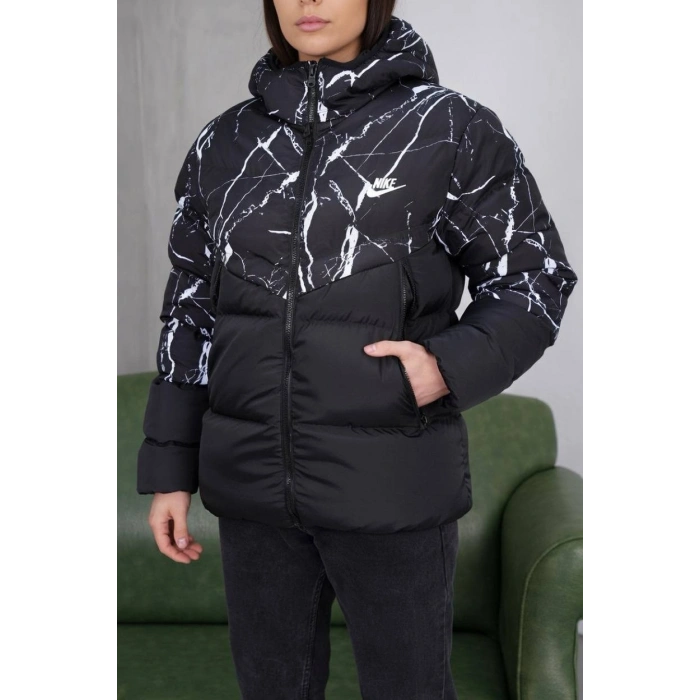Mermer Desen NK Oversize Unisex Kapşonlu Şişme Mont