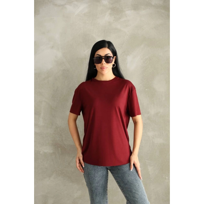 Bordo Oysho Yırtmaçlı Modal Oversize Tshirt