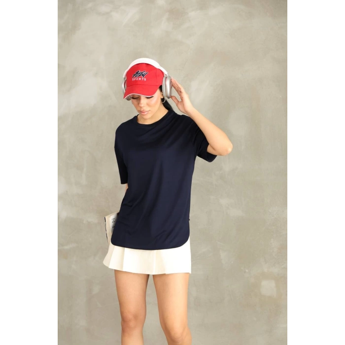 Lacivert Oysho Yırtmaçlı Modal Oversize Tshirt