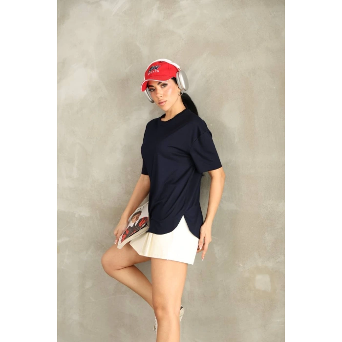 Lacivert Oysho Yırtmaçlı Modal Oversize Tshirt