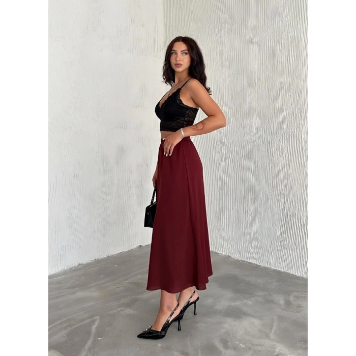 Bordo Scuba Puf Uzun Etek