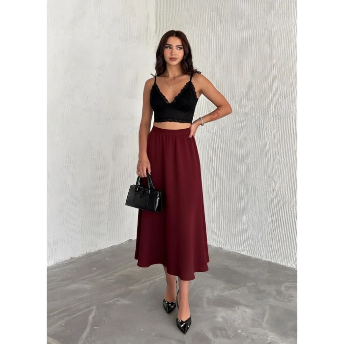 Bordo Scuba Puf Uzun Etek