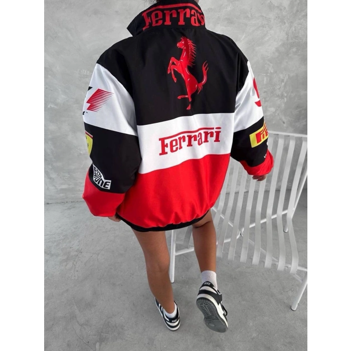 Beyaz Ferrari İçi astarlı Unisex Bomber Ceket