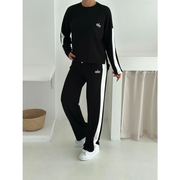 Siyah Alo Yırtmaçlı Modal İkili Takım