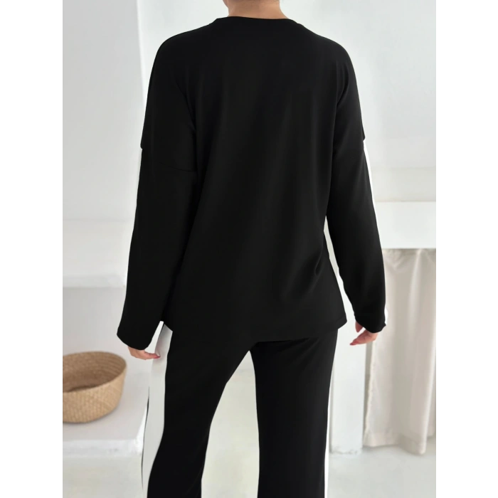 Siyah Alo Yırtmaçlı Modal İkili Takım