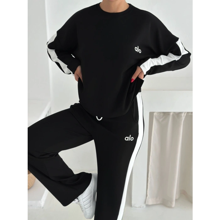 Siyah Alo Yırtmaçlı Modal İkili Takım