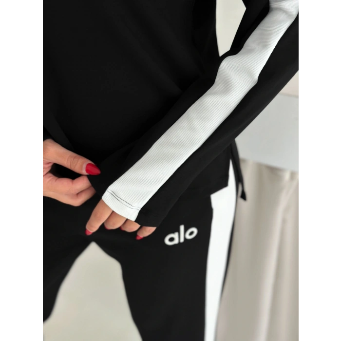 Siyah Alo Yırtmaçlı Modal İkili Takım