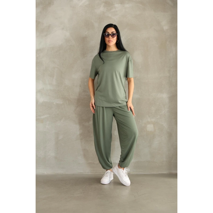 Haki Oysho Modal Kumaş Şalvar İkili Takım