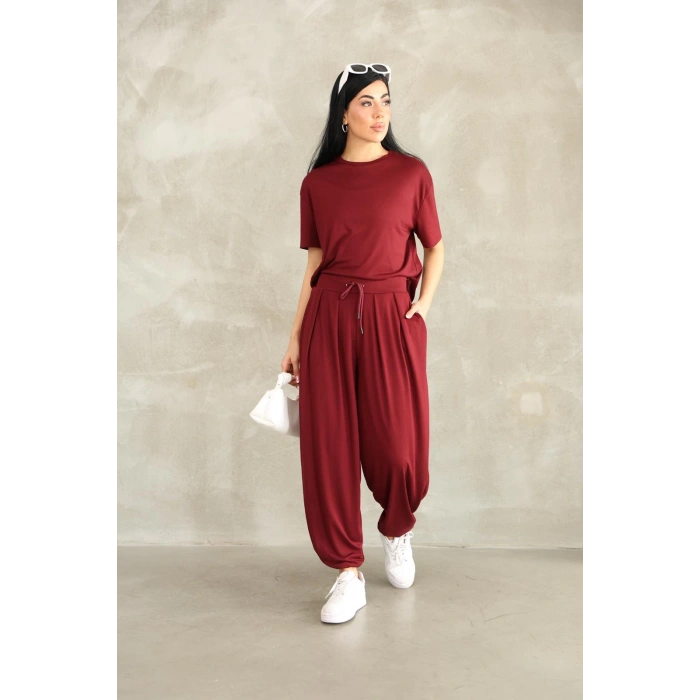 Bordo Oysho Modal Kumaş Şalvar İkili Takım