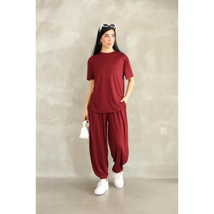 Bordo Oysho Modal Kumaş Şalvar İkili Takım