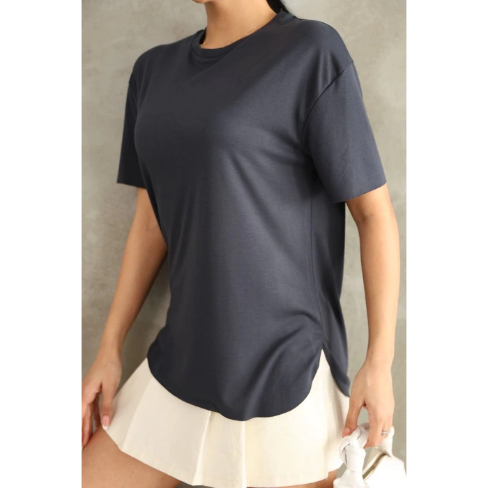 Antrasit Oysho Yırtmaçlı Modal Oversize Tshirt