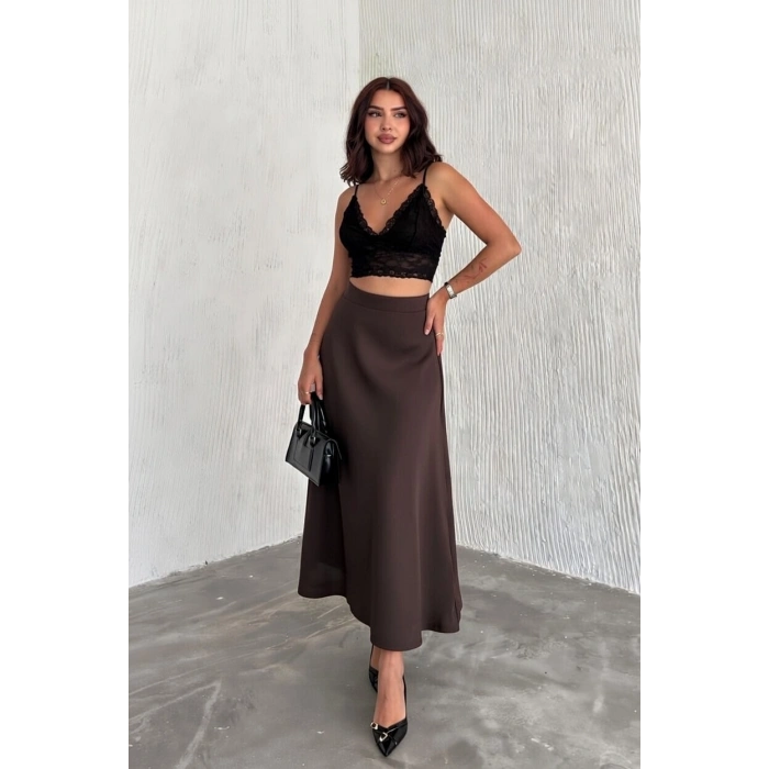 Kahve Scuba Puf Uzun Etek