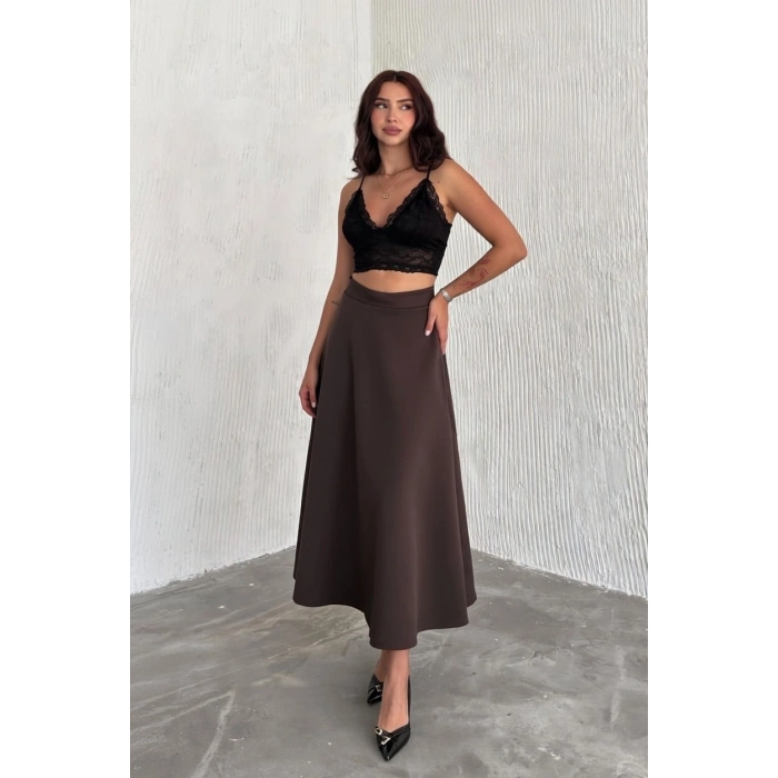 Kahve Scuba Puf Uzun Etek