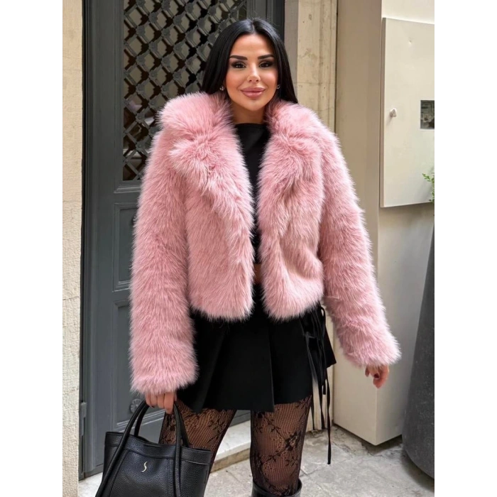 Pembe Ceket Yaka Kısa İthal Kürk