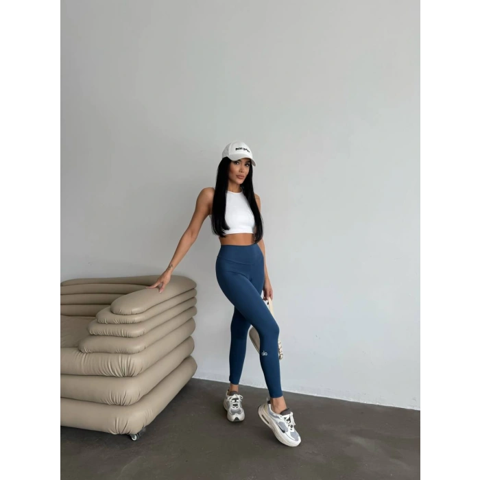 Lacivert Alo Sıkılaştırıcı ve İnceltici Yüksek Bel Tayt