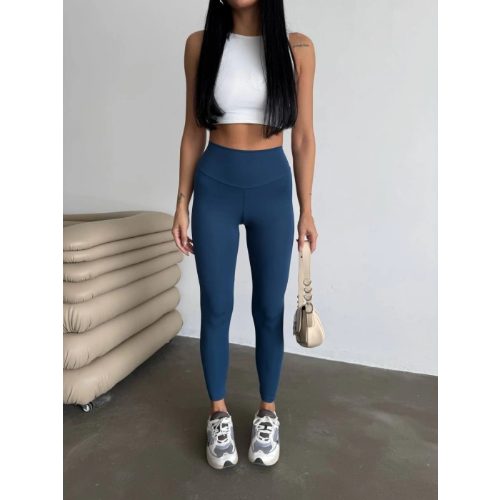 Lacivert Alo Sıkılaştırıcı ve İnceltici Yüksek Bel Tayt