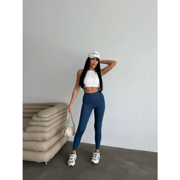 Lacivert Alo Sıkılaştırıcı ve İnceltici Yüksek Bel Tayt