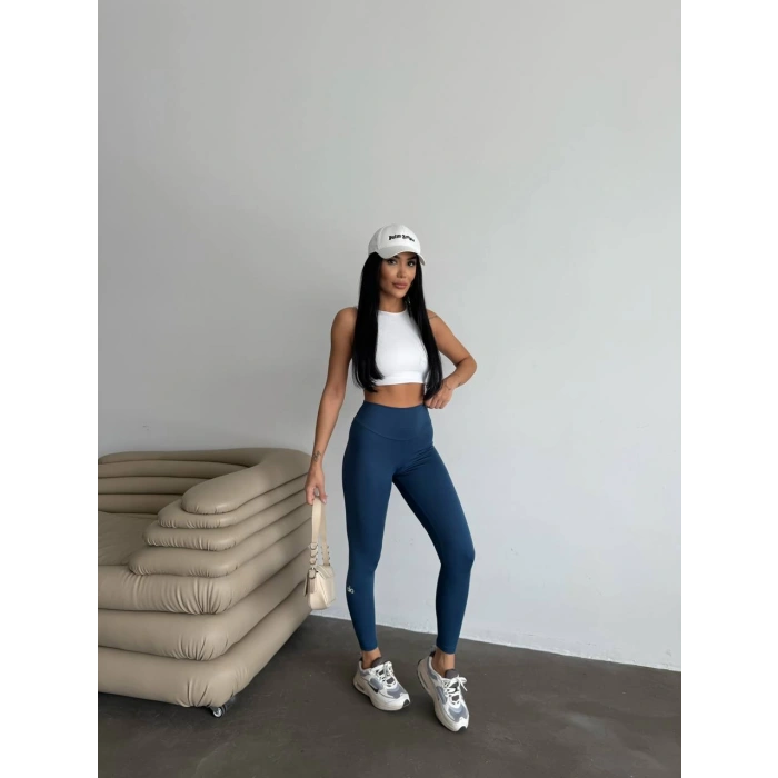 Lacivert Alo Sıkılaştırıcı ve İnceltici Yüksek Bel Tayt