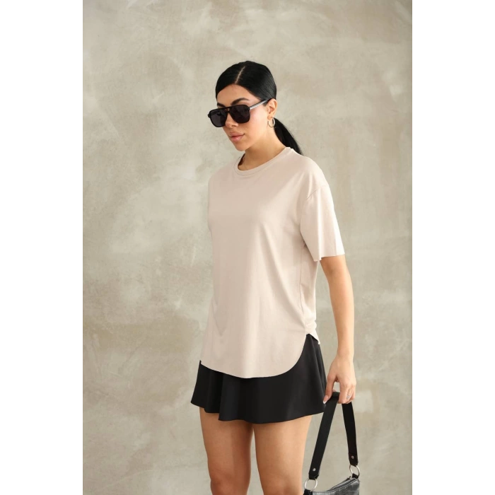 Bej Oysho Yırtmaçlı Modal Oversize Tshirt