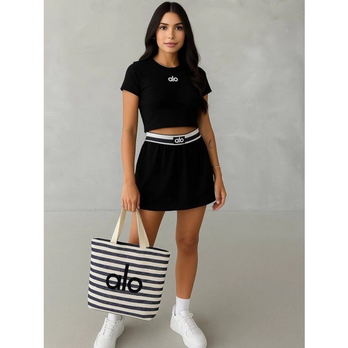 Siyah Alo Çizgili Bez Çanta
