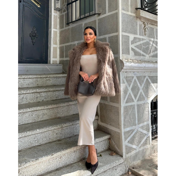 Kahve Ceket Yaka Kürk Kaban