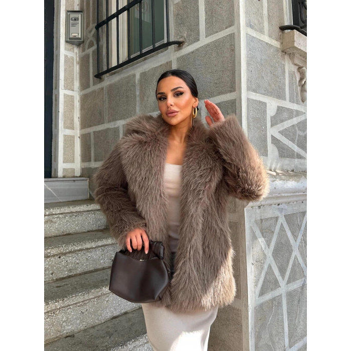 Kahve Ceket Yaka Kürk Kaban